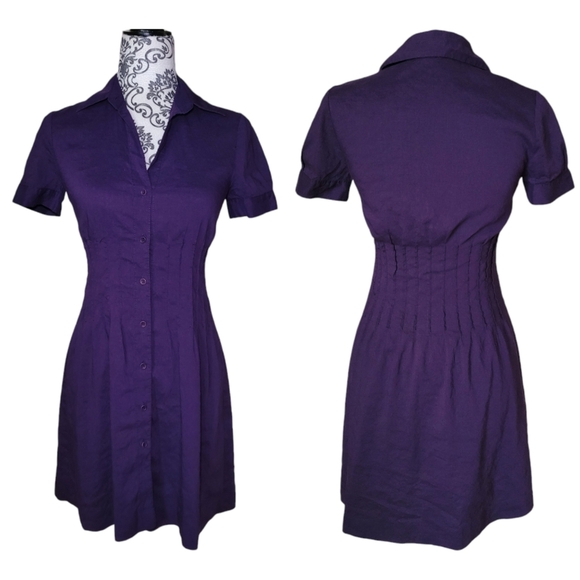 Theory Meili linen blend pintuck short sleeve dress size 2 - Picture 1 of 12